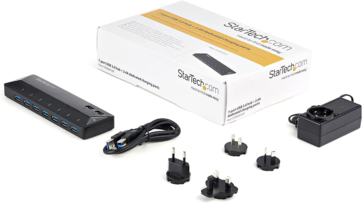 StarTech.com 9 Port USB 3.0 Hub - 7 x USB-A, 2 x USB-A Fast Charge Ports - Multi Port Powered USB Charging Station (ST93007U2C) Black 7 Port + 2 Charge Port