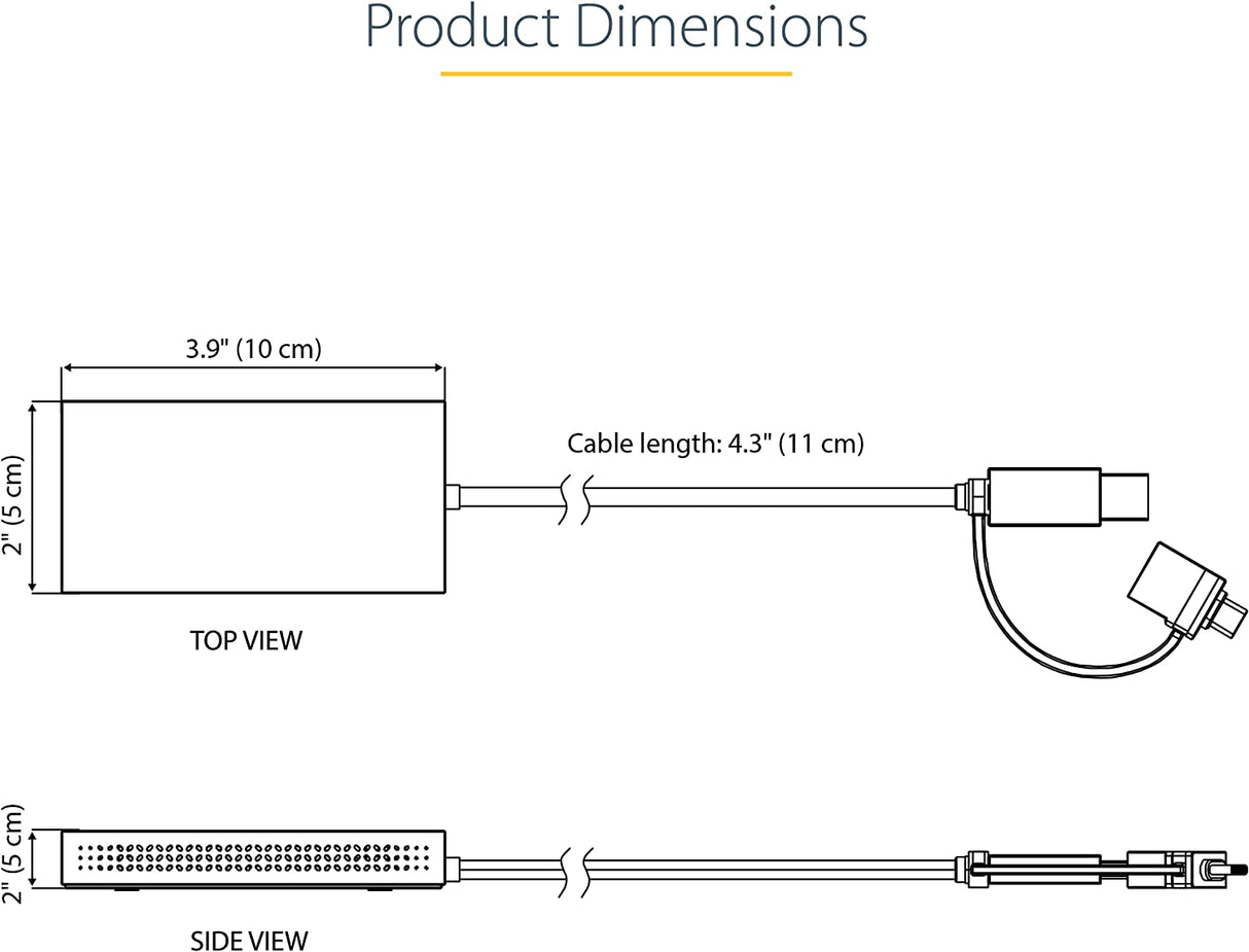 StarTech.com USB to Dual HDMI Adapter, USB A/C to 2x HDMI Displays (1x 4K30Hz, 1x 1080p), Integrated USB-A to C Dongle, 4in/11cm Cable, USB 3.0 to HDMI Display Adapter, Windows & macOS (107B-USB-HDMI) 2x HDMI | USB 3.0 | Mac & Windows OS