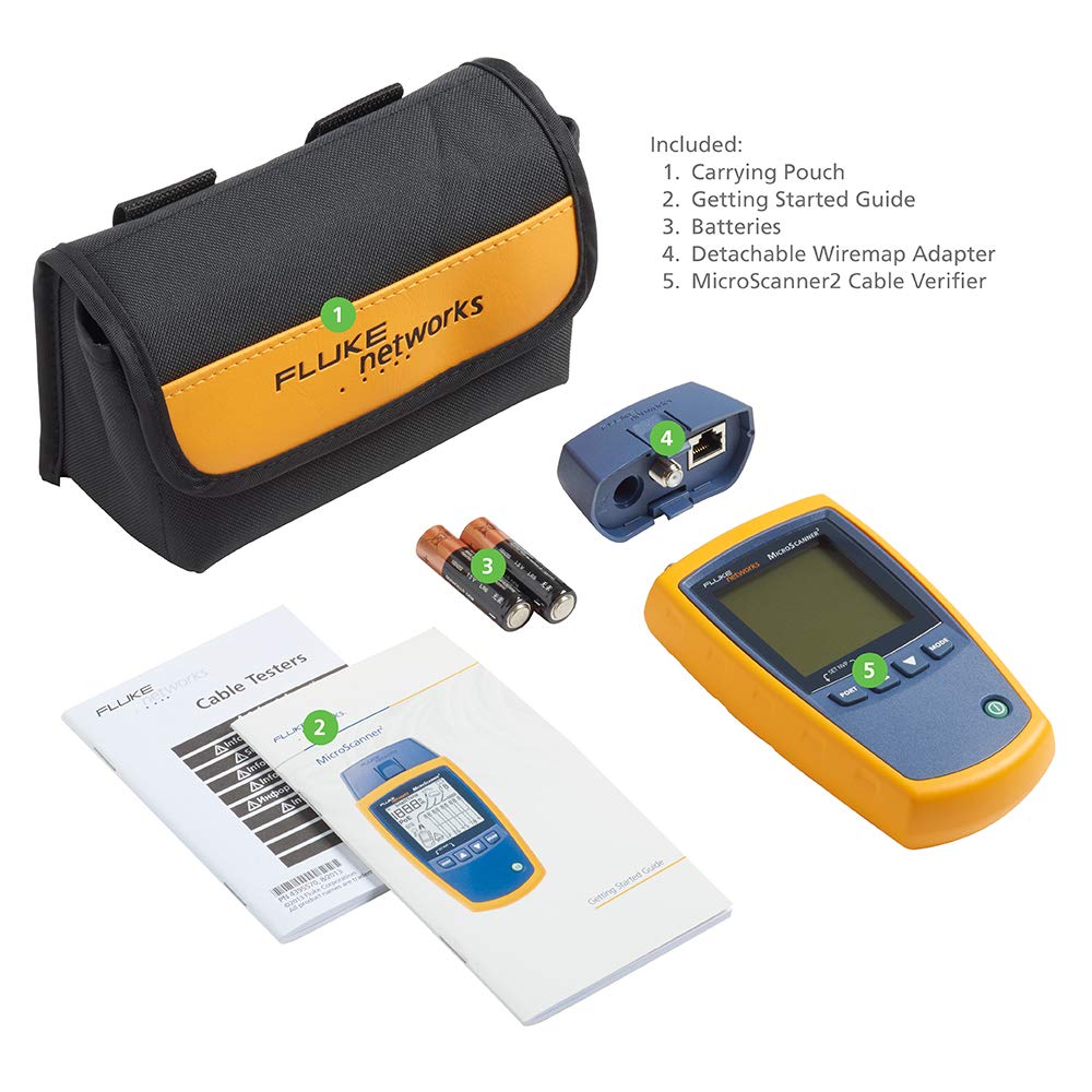 Fluke Networks MS2-100 MicroScanner2 Copper Cable Verifier with Built-In IntelliTone Toning, Troubleshoots RJ11, RJ45, Coax, Tests 10/100/1000Base-T, and Voip MS2-100: MicroScanner2 Cables