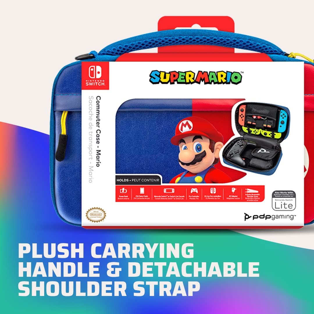PDP Gaming Officially Licensed Switch Commuter Case - Mario - Semi-Hardshell Protection - Protective PU Leather - Holds 14 Games & Console - Works with Switch OLED & Lite - Perfect for Kids / Travel Power Pose Mario