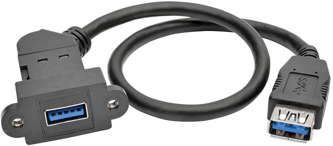 Tripp Lite USB 3.0 Keystone/Panel Mount Coupler Cable (F/F), Angled Connector, All-in-One, Black, 1 ft. (U325-001-KPA-BK) USB 3.0 1 ft. Angled Coupler