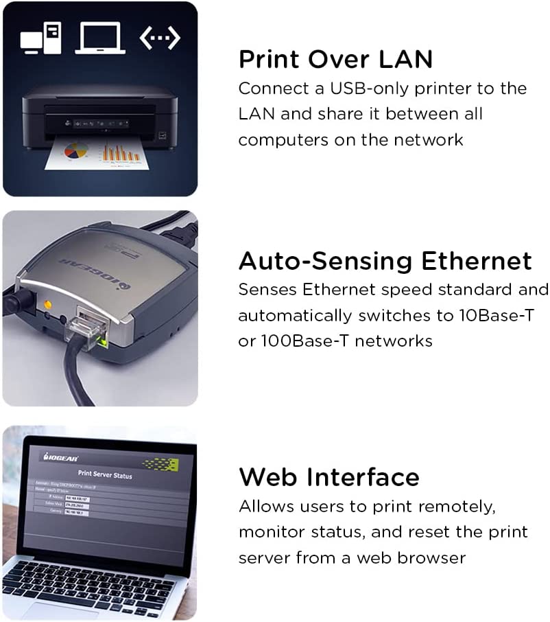 IOGEAR 1-Port USB 2.0 Print Server, GPSU21 English Print Server