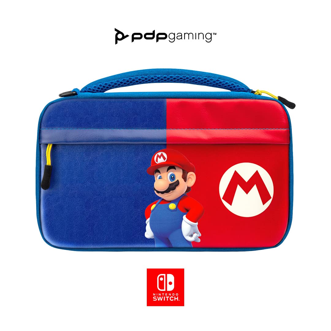 PDP Gaming Officially Licensed Switch Commuter Case - Mario - Semi-Hardshell Protection - Protective PU Leather - Holds 14 Games & Console - Works with Switch OLED & Lite - Perfect for Kids / Travel Power Pose Mario