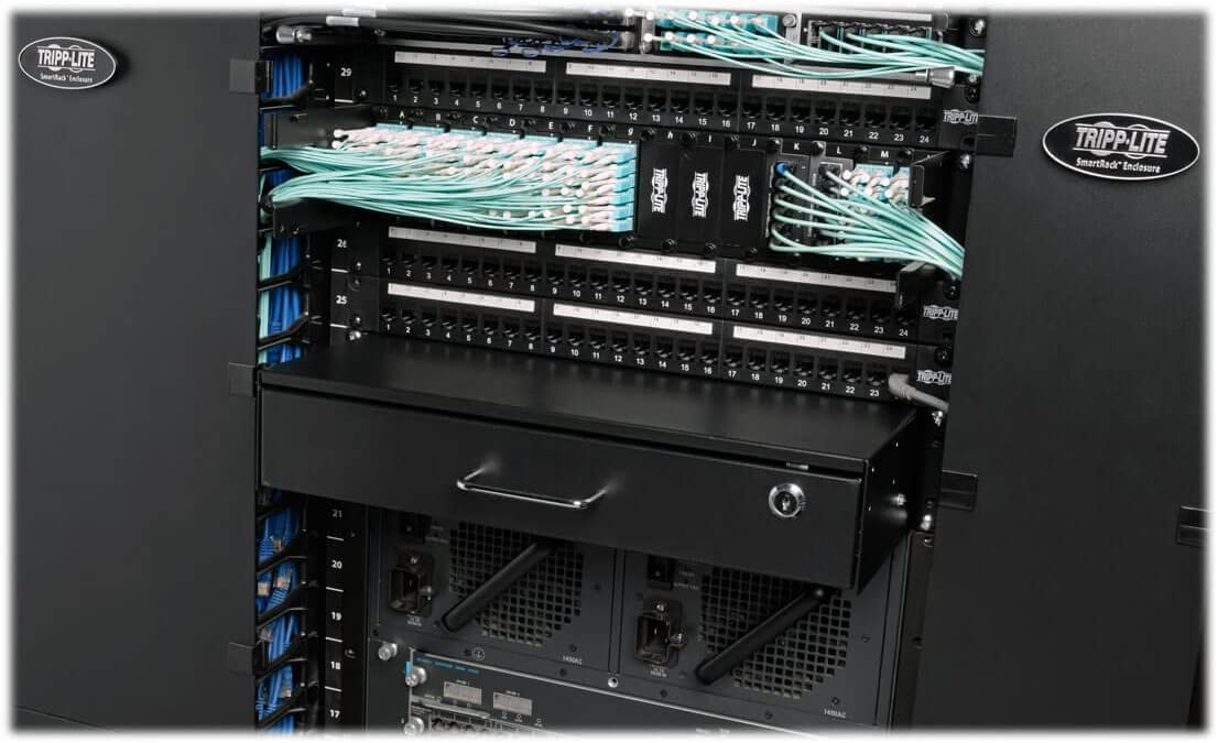 Tripp Lite 2U Locking Rackmount Storage Drawer Rack Enclosures/ Open Frame 2-Post or 4-Post (SRDRAWER2U),Black