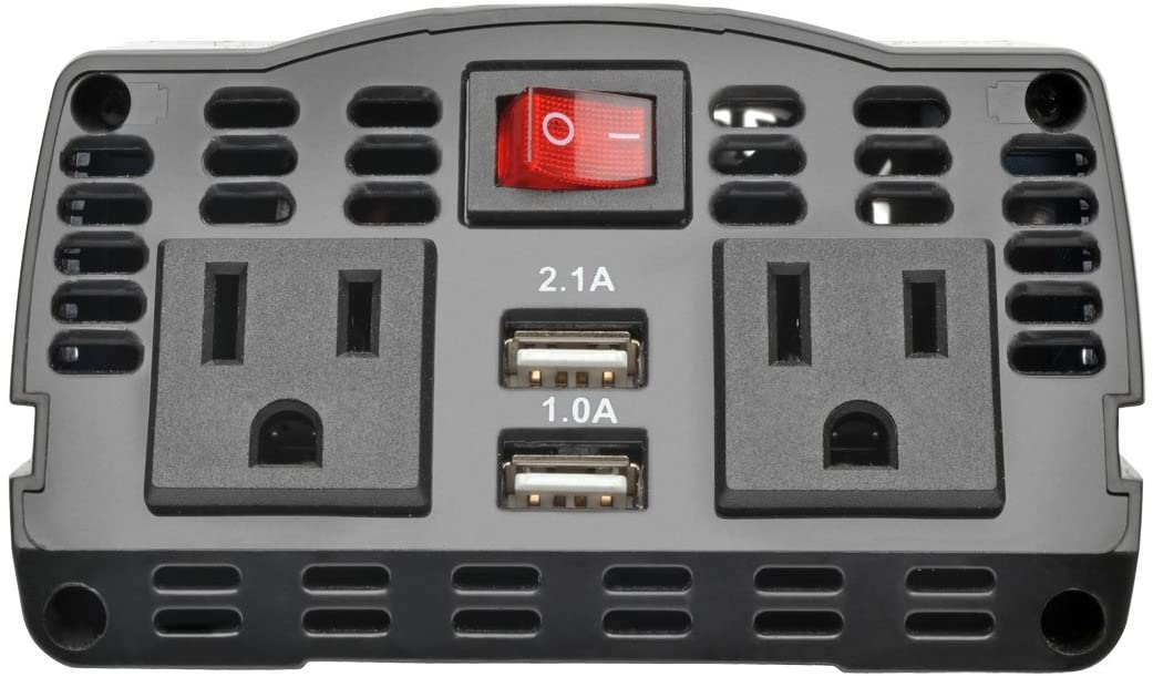 Tripp Lite 375W Compact Portable Car Power Inverter 2 Outlet 12V DC to 120V AC w/ 2-Port USB Charging Ports (PV375USB) BLACK/BLUE 375W + USB