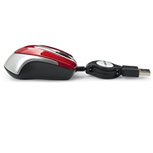 Verbatim USB Corded Mini Travel Optical Wired Mouse for Mac and PC - Metro Seroes Red