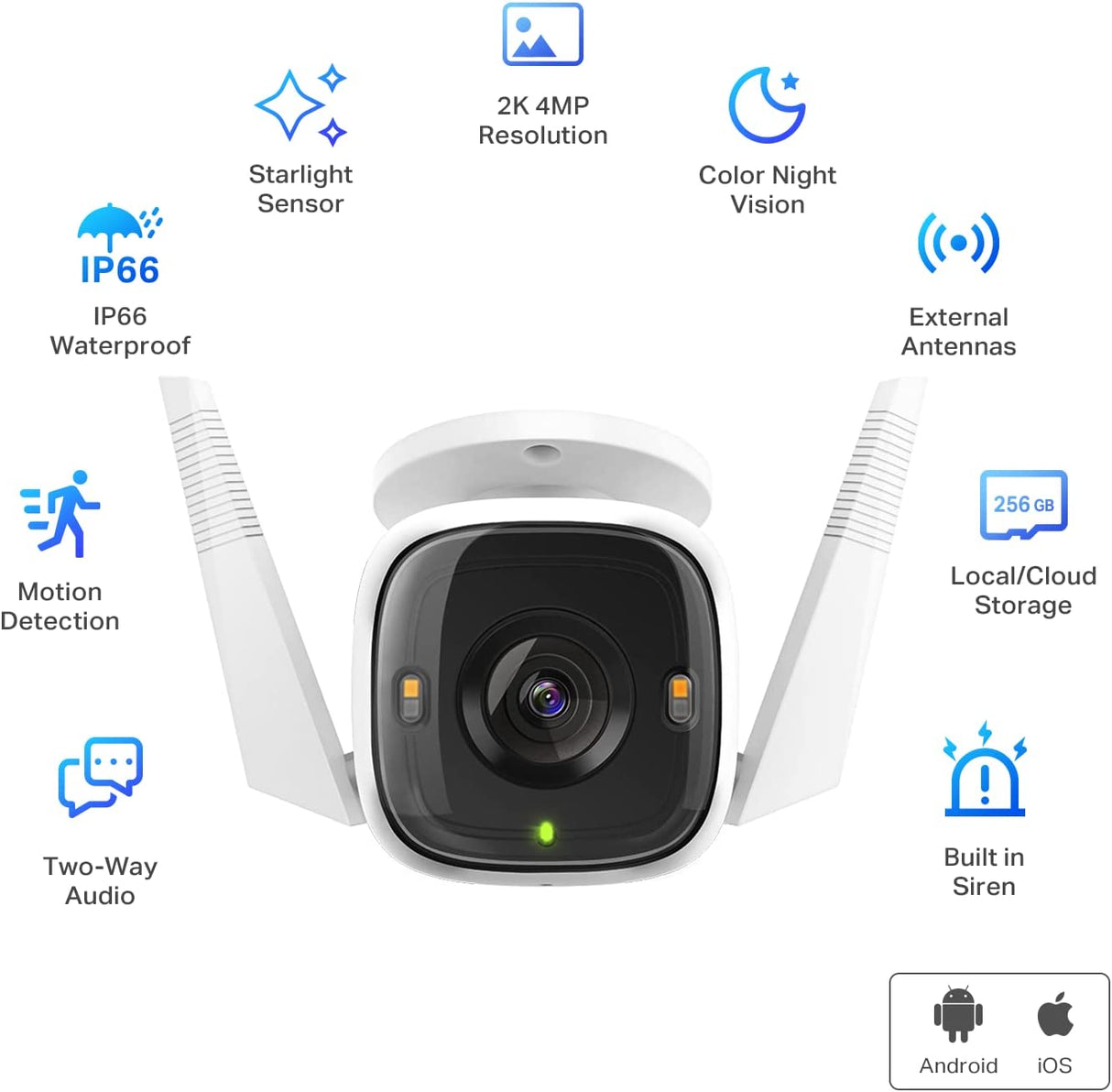 TP-Link Tapo 2K 4MP QHD Security Camera Outdoor Wired, IP66 Weatherproof, Motion/Person Detection, Works with Alexa & Google Home, Built-in Siren, Night Vision, Cloud/SD Card Storage (Tapo C320WS) 2K w/ Starlight Sensor