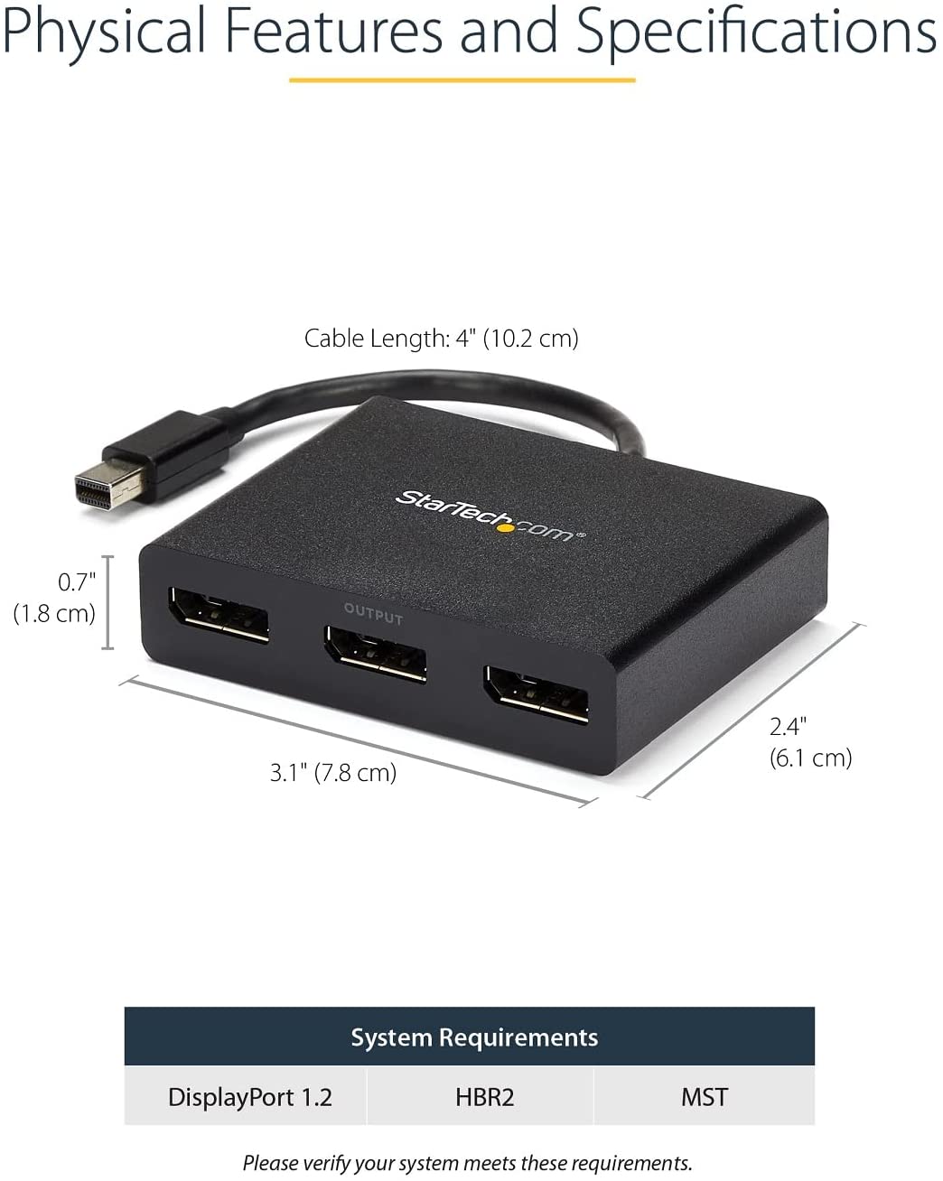 StarTech.com 3-Port Multi Monitor Adapter - Mini DisplayPort to DisplayPort MST Hub, Dual 4K30Hz & 1x 1080p - Video Splitter for Extended Desktop Mode on Windows Only - mDP 1.2 to 3x DP (MSTMDP123DP) Mini DisplayPort to 3x DisplayPort