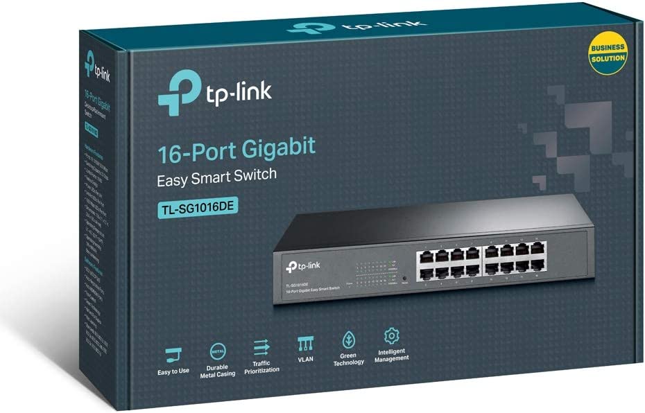 TP-Link 16 Port Gigabit Switch | Easy Smart Managed | Plug & Play | Lifetime Protection | Desktop/Rackmount | Sturdy Metal w/ Shielded Ports | Support QoS, Vlan, IGMP & Link Aggregation (TL-SG1016DE) 16 Port w/ Enhanced Features