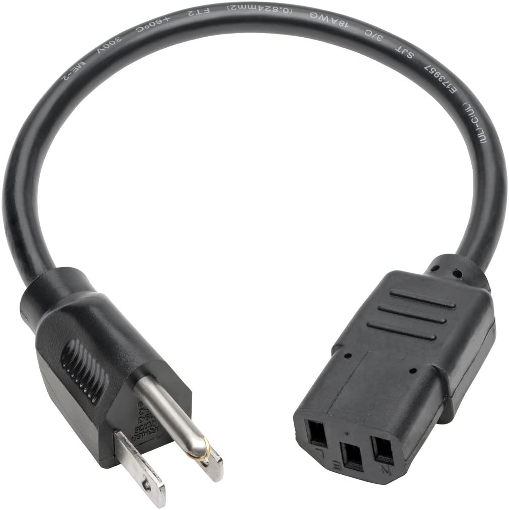 Tripp Lite Standard Computer Power Cord 10A,18AWG (NEMA 5-15P to IEC-320-C13) 1-ft.(P006-001) Black 1ft. Power Cord
