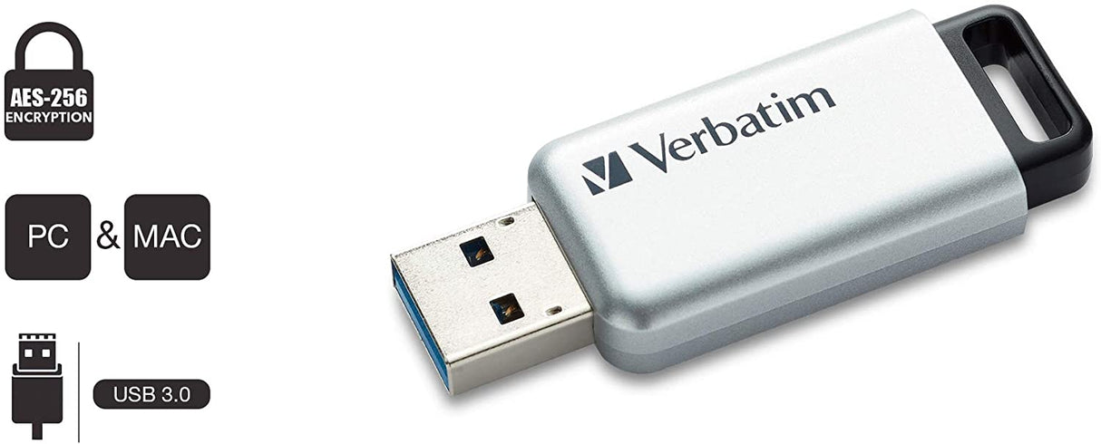 Verbatim 32GB Store'n' Go Secure Pro USB 3.0 Flash Drive with AES 256 Hardware Encryption - Silver