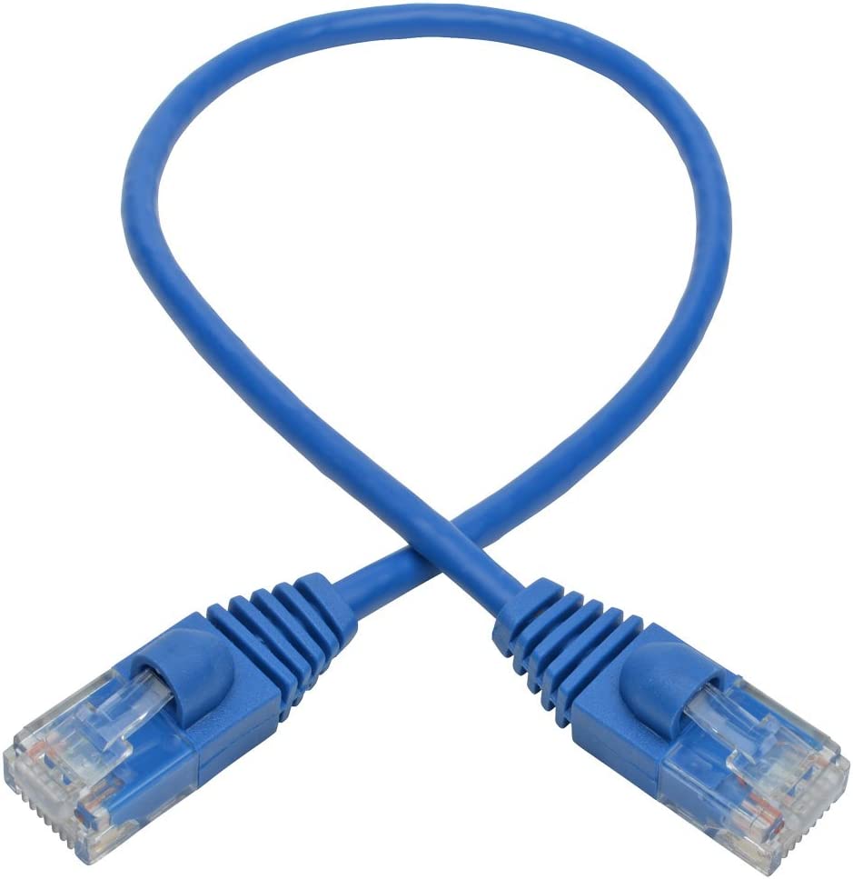 Tripp Lite Cat6a 10G Ethernet Cable, Snagless Molded Slim UTP Network Patch Cable (RJ45 M/M), Black, 1 Foot / 0.3 Meters, Manufacturer's Warranty (N261-S01-BK) Blue 1 Foot UTP / Slim