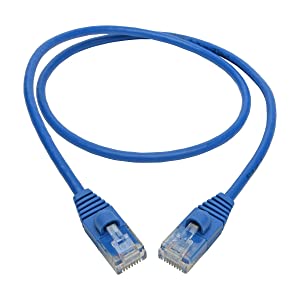 Tripp Lite Cat6a 10G Ethernet Cable, Snagless Molded Slim UTP Network Patch Cable (RJ45 M/M), Blue, 2 Feet / 0.6 Meters, Manufacturer's Warranty (N261-S02-BL) Blue 2 Feet UTP / Slim