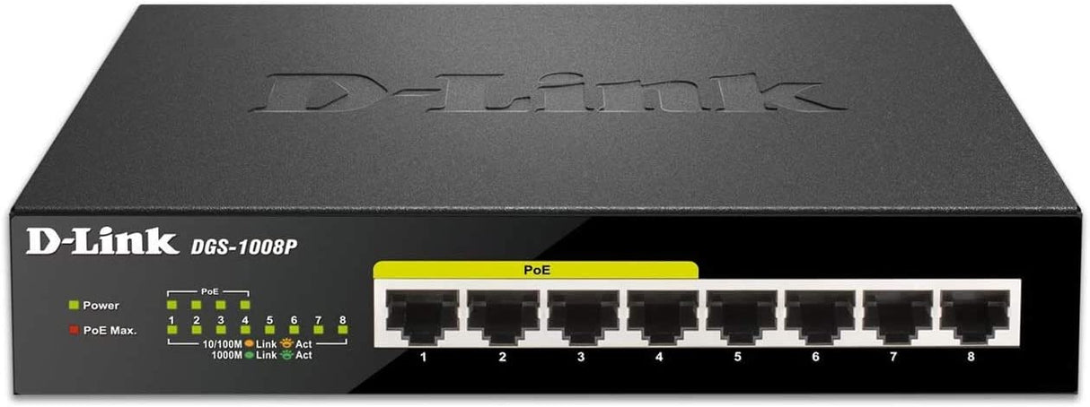 D-Link PoE Switch, 8 Port Ethernet Gigabit Unmanaged Desktop Switch with 4 PoE Ports 68W Budget (DGS-1008P),Black 8-Port PoE Gigabit