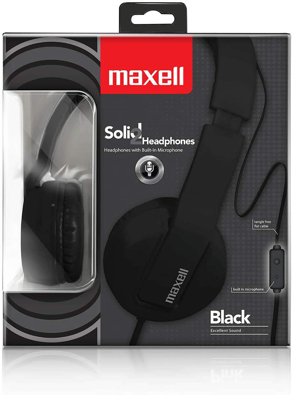 Maxell 290103 Comfort Fit Solids Headphones with Tangle-Free Flat Cable and In-Line Microphone - Black