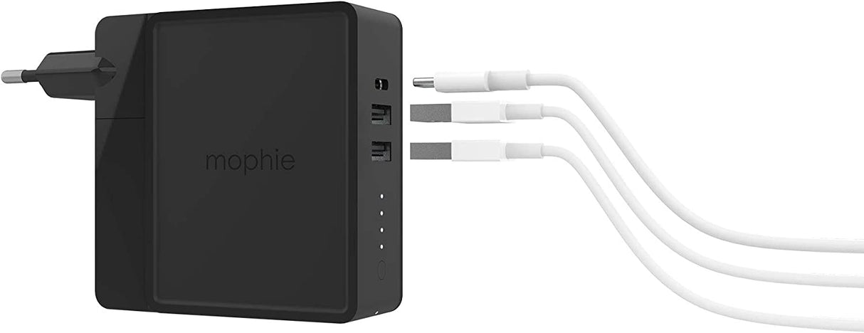 Mophie powerstation hub - Portable battery hub with foldable AC power prongs - Compatible with Qi-enabled devices, smartphones, tablets, and other USB devices - Black (401102474)