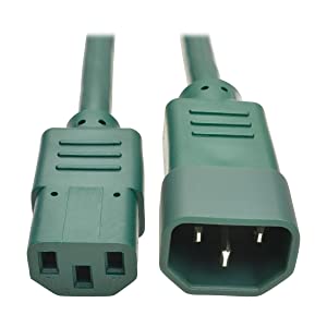 Tripp Lite 6 ft. Heavy Duty Power Extension Cord, C14 to C13, 15A, 14 AWG, Green (P005-006-AGN) Green 6 ft. Cord