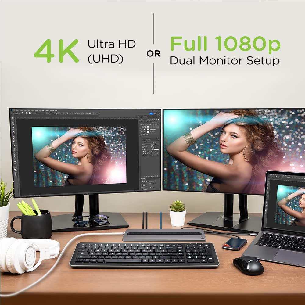 IOGEAR USB-C 8 Port Low Profile Docking Station - 4K@30Hz - 1 HDMI - 1 DisplayPort - 1 VGA - 1 Ethernet - 3 USB 3.0 A Ports - 1 USB-C 100W Charging Only - Card Reader Slot - 1 3.5mm - GUD3C02B Pro 100 Ultra-Slim Station Docking Station