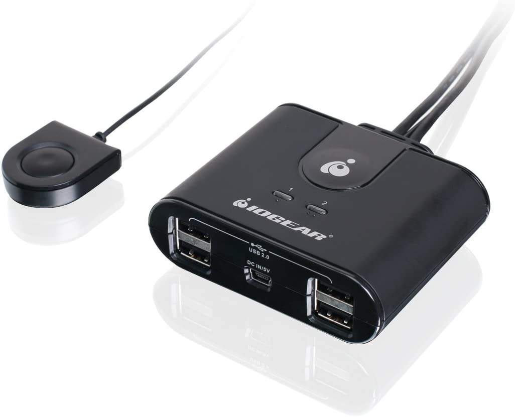 IOGEAR USB 2.0 2x4 Peripheral Switching Hub - 2 PC Share To 4 USB Devices - Up To 480Mbps - Mobile Devices Charging - Mouse/Keyboard - Printer - Scanner - EX HD - LED Indicators w/Remote - GUS402 2x4 USB 2.0