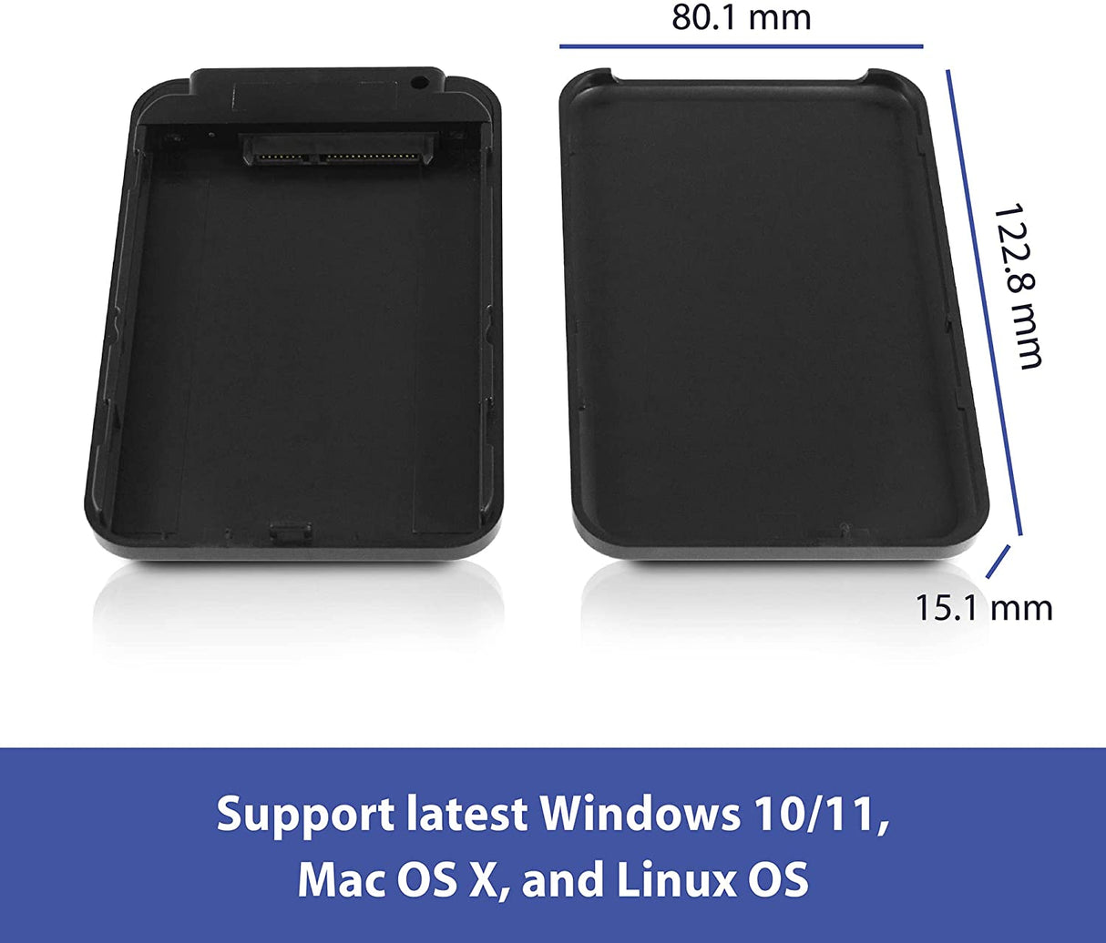 Vantec NexStar JX Series, USB 3.2 Gen2x1 (10Gbps), USB C, 2.5" SATA Drive Enclosure for 9.5mm & 7mm SSD/HDD (NST-258S3-BK)