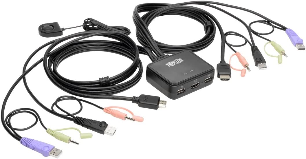 TRIPP LITE 2-Port USB HDMI Cable KVM Switch with Audio/Video, Cables & USB Peripheral Sharing 1920 x 1200, 1080p 2-Port USB/HDMI