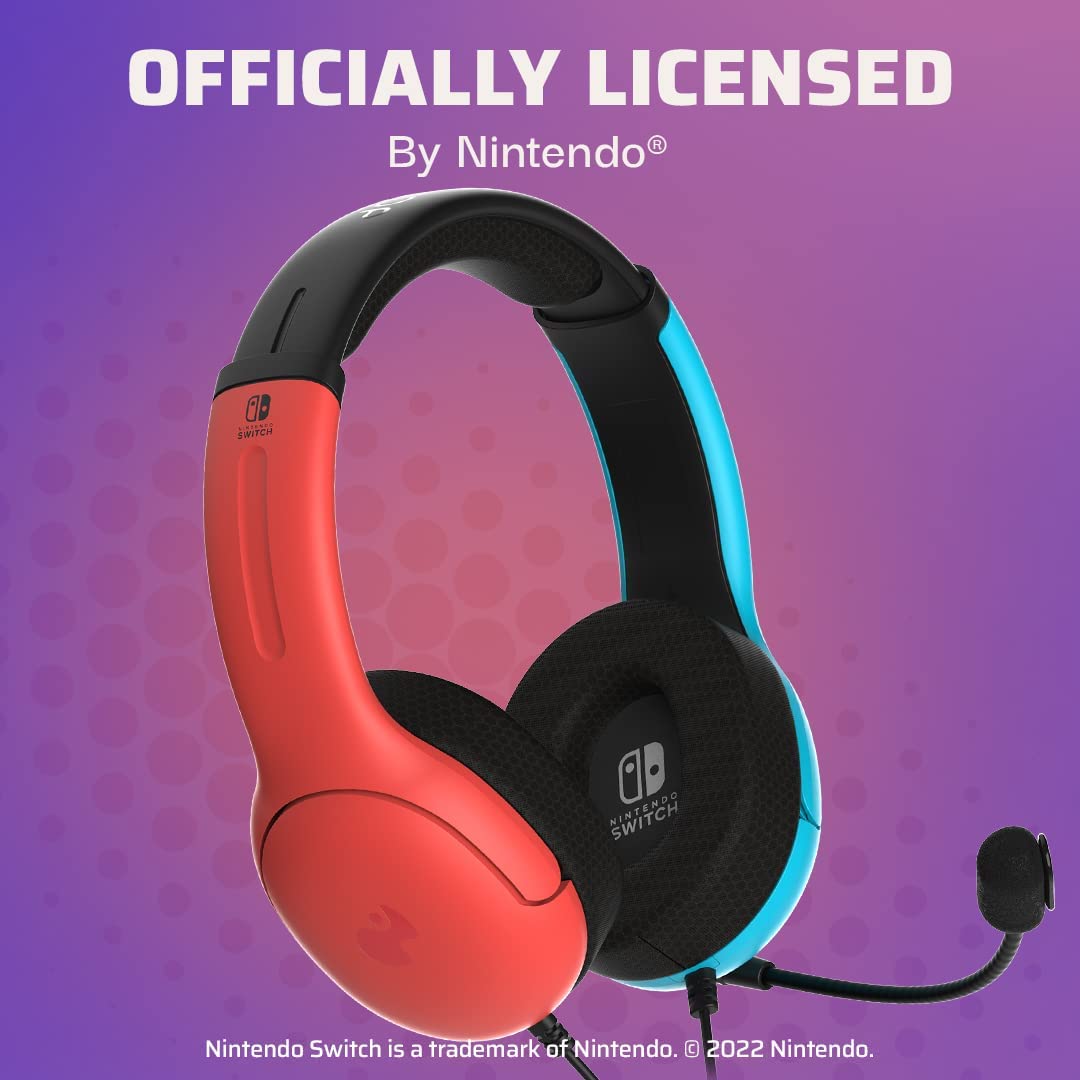 PDP Gaming LVL40 Wired Stereo Gaming Headset: Neon Pop - Nintendo Switch, 500-162-NA-BLRD