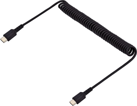 StarTech.com 3ft (1m) USB C Charging Cable, Coiled Heavy Duty Fast Charge & Sync USB-C Cable, USB 2.0 Type-C Cable, Rugged Aramid Fiber, Durable Male to Male USB Cable, Black (R2CCC-1M-USB-CABLE)