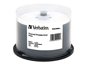 Verbatim CD-R 700MB 52X DataLifePlus White Thermal Printable - 50pk Spindle 50pk Spindle Clear Hub