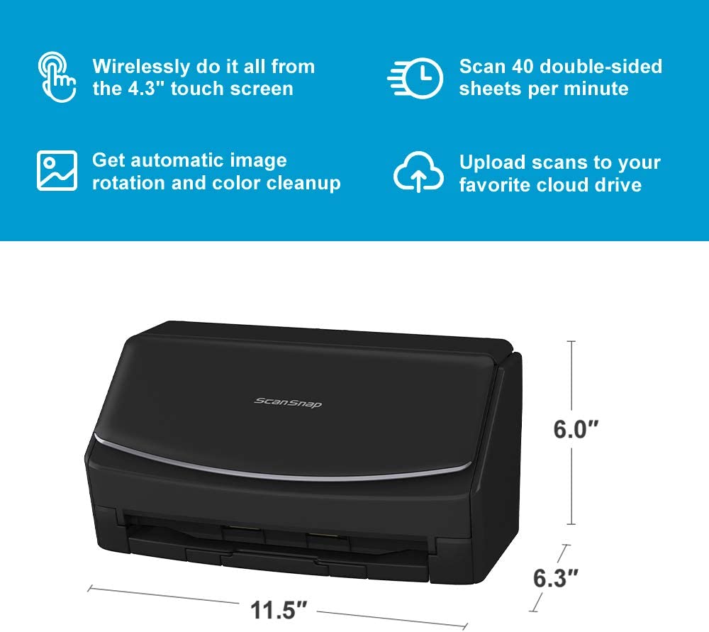 Fujitsu ScanSnap iX1600 Wireless or USB High-Speed Cloud Enabled Document, Photo & Receipt Scanner with Large Touchscreen and Auto Document Feeder for Mac or PC, Black ScanSnap iX1600 Black