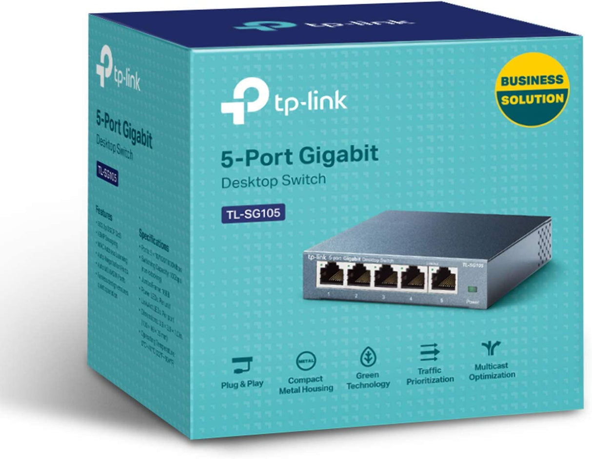 TP-Link TL-SG105 | 5 Port Gigabit Unmanaged Ethernet Network Switch, Ethernet Splitter | Plug & Play | Fanless Metal Design | Shielded Ports | Traffic Optimization | Limited Lifetime Protection