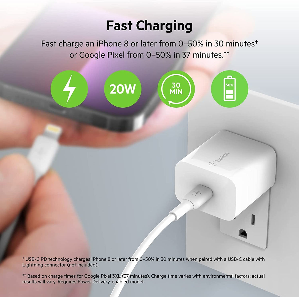 Belkin 20 Watt USB C Wall Charger - USB Type C Charger Fast Charging for Apple iPhone 14, 14 Pro, 14 Pro Max, 13, 13 Pro, 13 Pro Max, Galaxy S21 Ultra, iPad, AirPods & More - USBC Charger (1-Pack) 20W 1-pack Charger