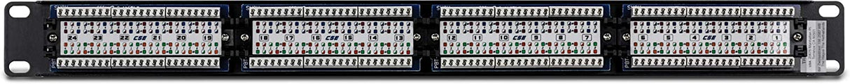 TRENDnet 24-Port Cat5-5e RJ-45 UTP Unshielded Patch Panel, Wallmount or Rackmount, 100Mhz, Color-Coded Labeling, Cat5,Cat5e,Cat4,Cat3 Compatible, 1U Rackmount, Black, TC-P24C5E