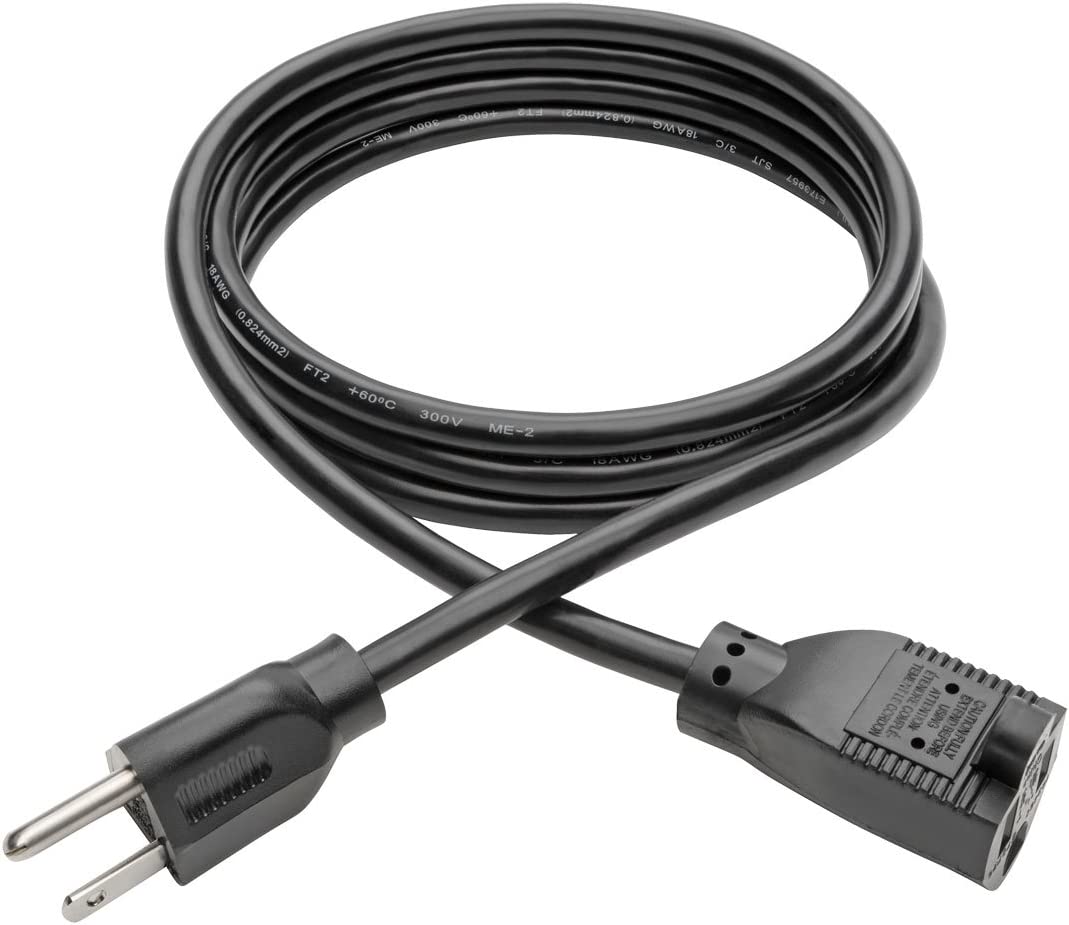 Tripp Lite P022-006 Standard Power Extension Cord Cable 18 AWG 120V/10A NEMA 5-15R to NEMA 5-15P Black 6' 6'