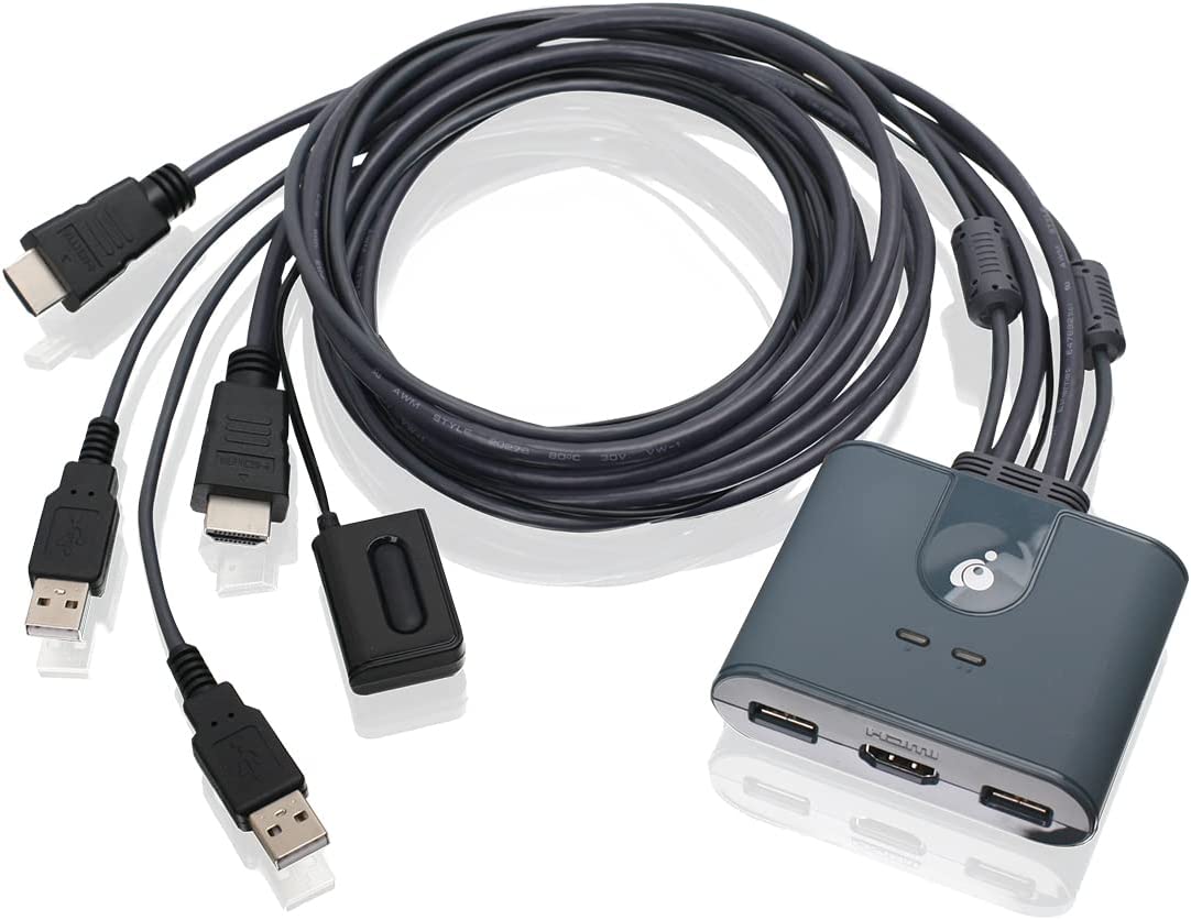 IOGEAR 2-Port USB HDMI Cabled KVM - 1920x1200@60Hz - Remote Button Switch - Plug-n-Play - Molded Cables Design for Easy Setup - Xbox / PS4/5 - Windows, Mac and Linux - GCS32HU