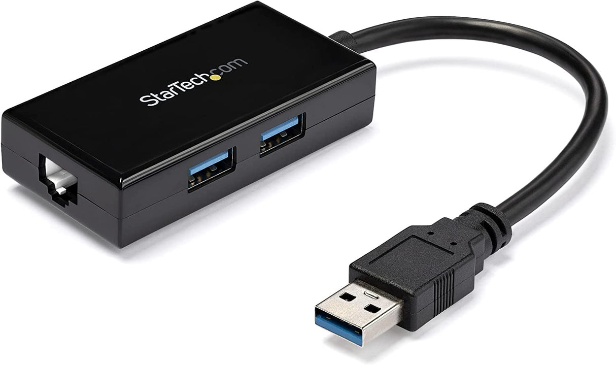 StarTech.com 2 Port USB 3.0 Hub with Ethernet - USB 3.0 x 2 - Gigabit Ethernet Network Adapter for Windows/Mac/Chrome (USB31000S2H) Black 2x USB-A Black