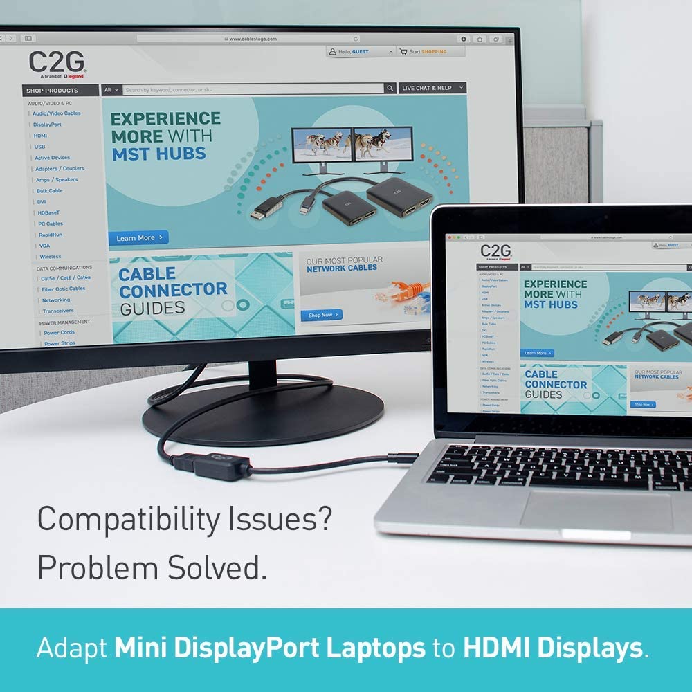 C2g/ cables to go C2G 54313 Mini DisplayPort Male to HDMI Female Adapter Converter, TAA Compliant, Black (8 Inches)