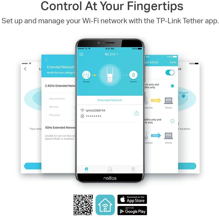 TP-Link AC1200 WiFi Extender(RE315), Covers Up to 1500 Sq.ft and 25 Devices, Up to 1200Mbps Dual Band WiFi Booster Repeater,Access Point, Supports OneMesh