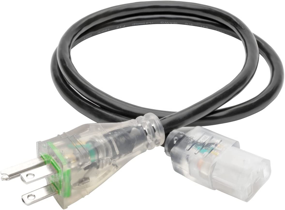 Tripp Lite Hospital Medical Power Cord, 13A, 16AWG, 5-15P to C13, Clear, 3' (P006-003-HG13CL) 3 ft. 13A Clear