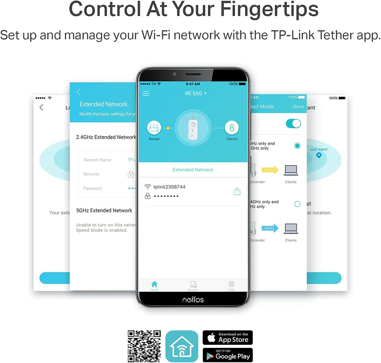 TP-Link AC1900 WiFi Extender (RE550), Covers Up to 2800 Sq.ft and 35 Devices, 1900Mbps Dual Band Wireless Repeater, Internet Booster, Gigabit Ethernet Port
