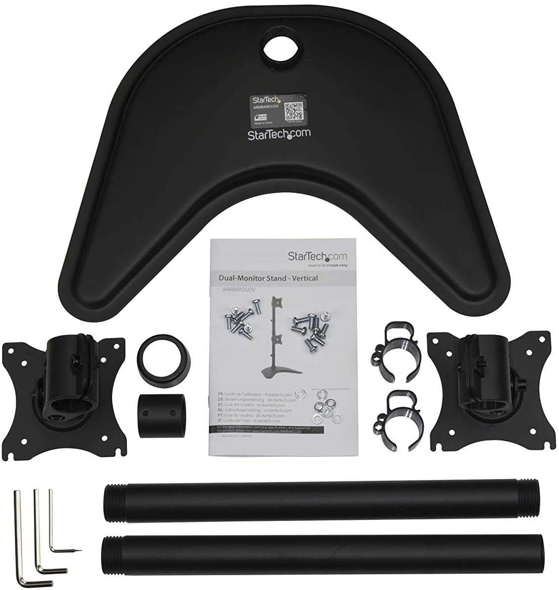 StarTech.com Vertical Dual Monitor Stand - Supports Monitors 13” to 27” - Adjustable - Computer Monitor Stand for Double Stacked VESA Monitors - Black (ARMBARDUOV) Black Stand