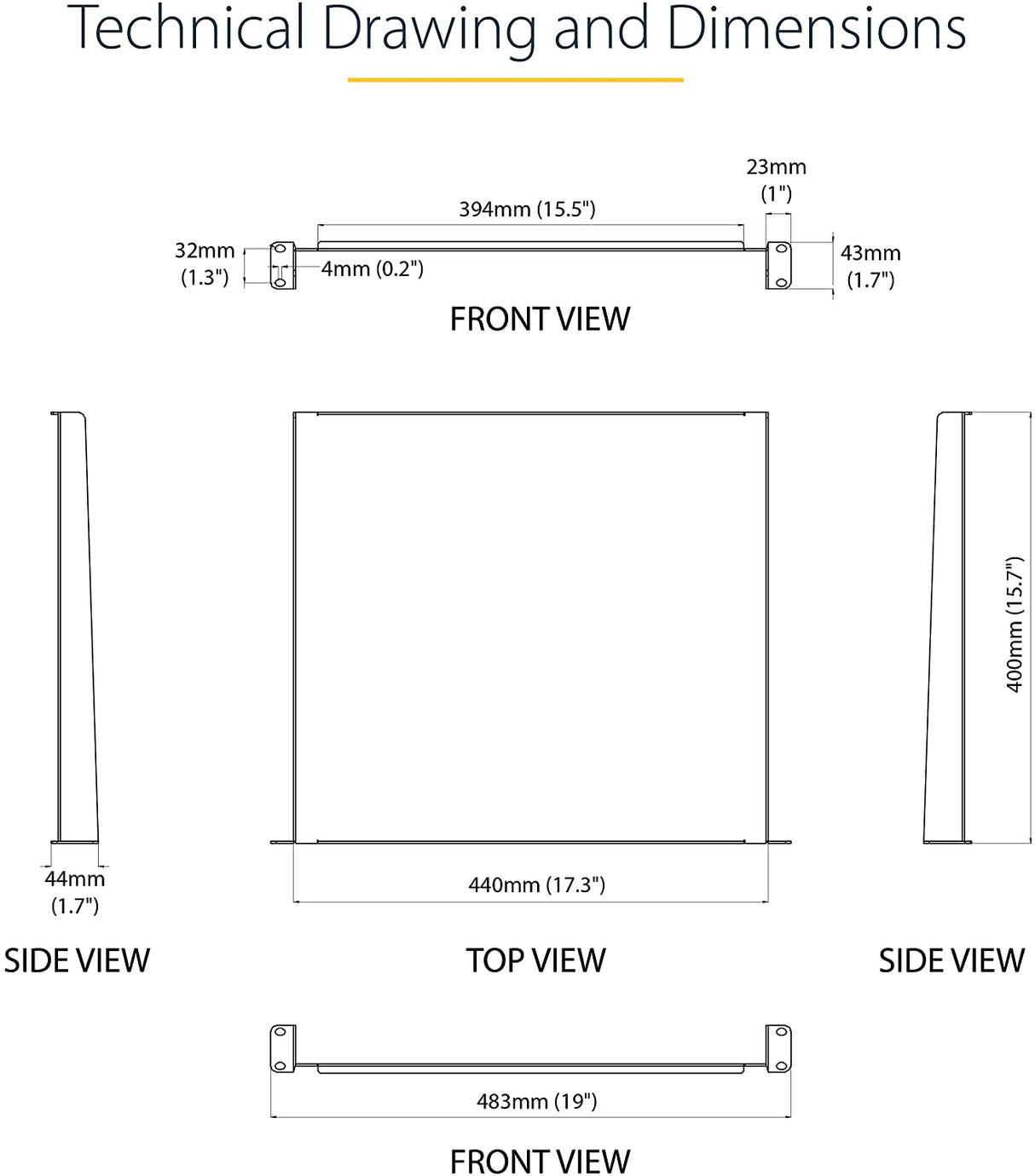 StarTech.com 1U Server Rack Shelf - Universal Rack Mount Cantilever Shelf for 19" Network Equipment Rack & Cabinet - Heavy Duty Steel Weight Capacity 44lb/20kg - 16" Deep Tray, Black (CABSHELF116)