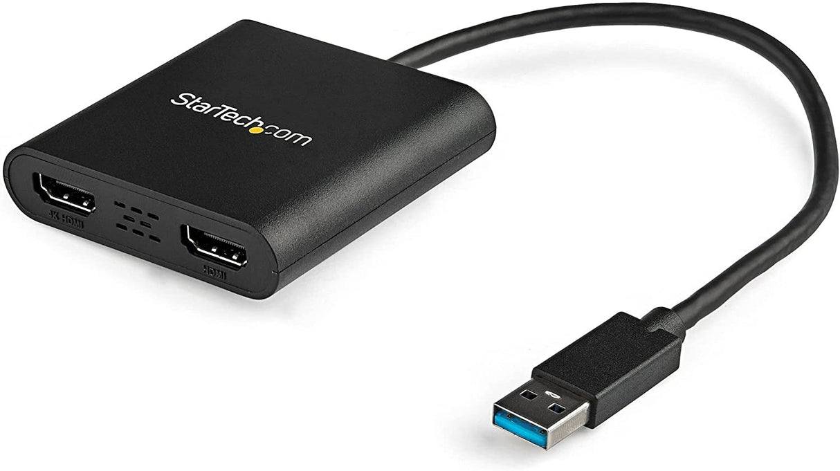StarTech.com USB 3.0 to Dual HDMI Adapter - 1x 4K 30Hz & 1x 1080p - External Video & Graphics Card - USB Type-A to HDMI Dual Monitor Display Adapter - Supports Windows Only - Black (USB32HD2)