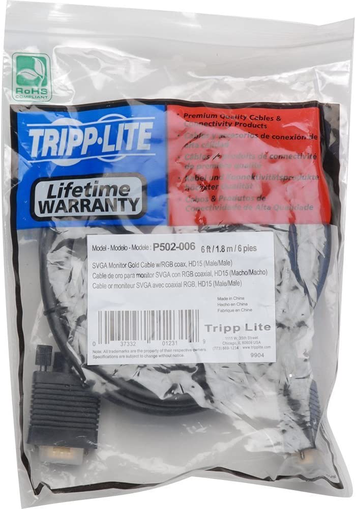 Tripp Lite VGA Coax Monitor Cable, High Resolution cable with RGB coax (HD15 M/M) 6-ft.(P502-006) 6-feet