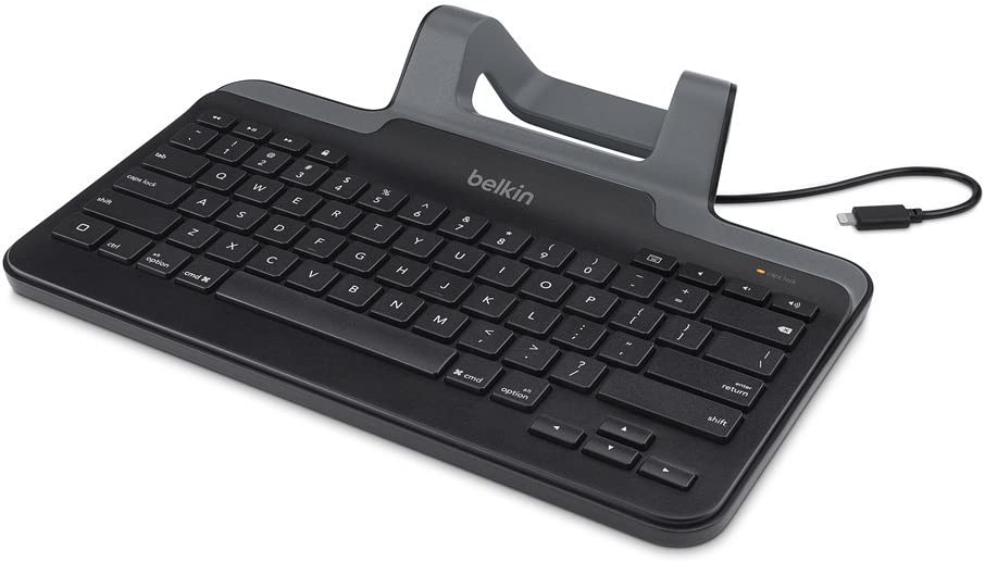 Belkin Apple MFi Certified Wired Tablet Keyboard with Stand and Lightning Connector for iPad Pro, iPad 4th Gen, iPad Air (All Versions), iPad Mini (All Versions), Designed for School and Classroom Wired Lightning with Stand