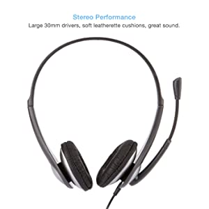 Cyber Acoustics - AC-201 Stereo Headset with Separate Headphone and Microphone Jacks, Great for K12 School Classroom and Education (AC-201) Silver
