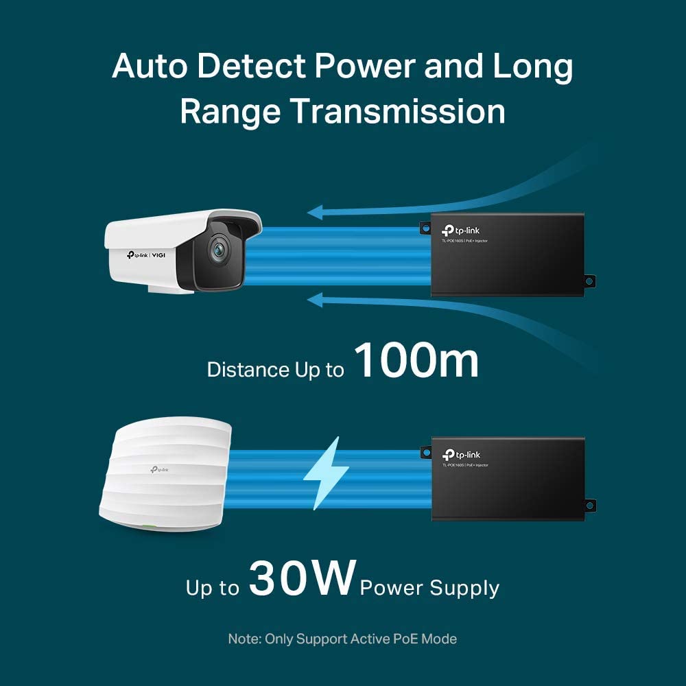 TP-LINK TL-PoE160S | 802.3at/af Gigabit PoE Injector | Non-PoE to PoE Adapter | Supplies PoE (15.4W) or PoE+ (30W) | Plug & Play | Desktop/Wall-Mount | Distance Up to 328 ft. | UL Certified, Black