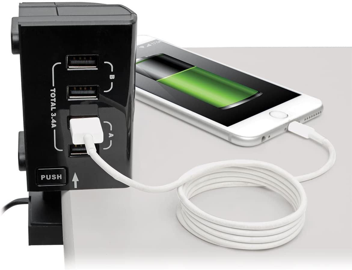 Tripp Lite Surge Protector Power Strip 6-Outlet w/4 USB Charging/Sync Ports, Black, 9.6" x 6.7" x 1.8" (TLP66USBR)