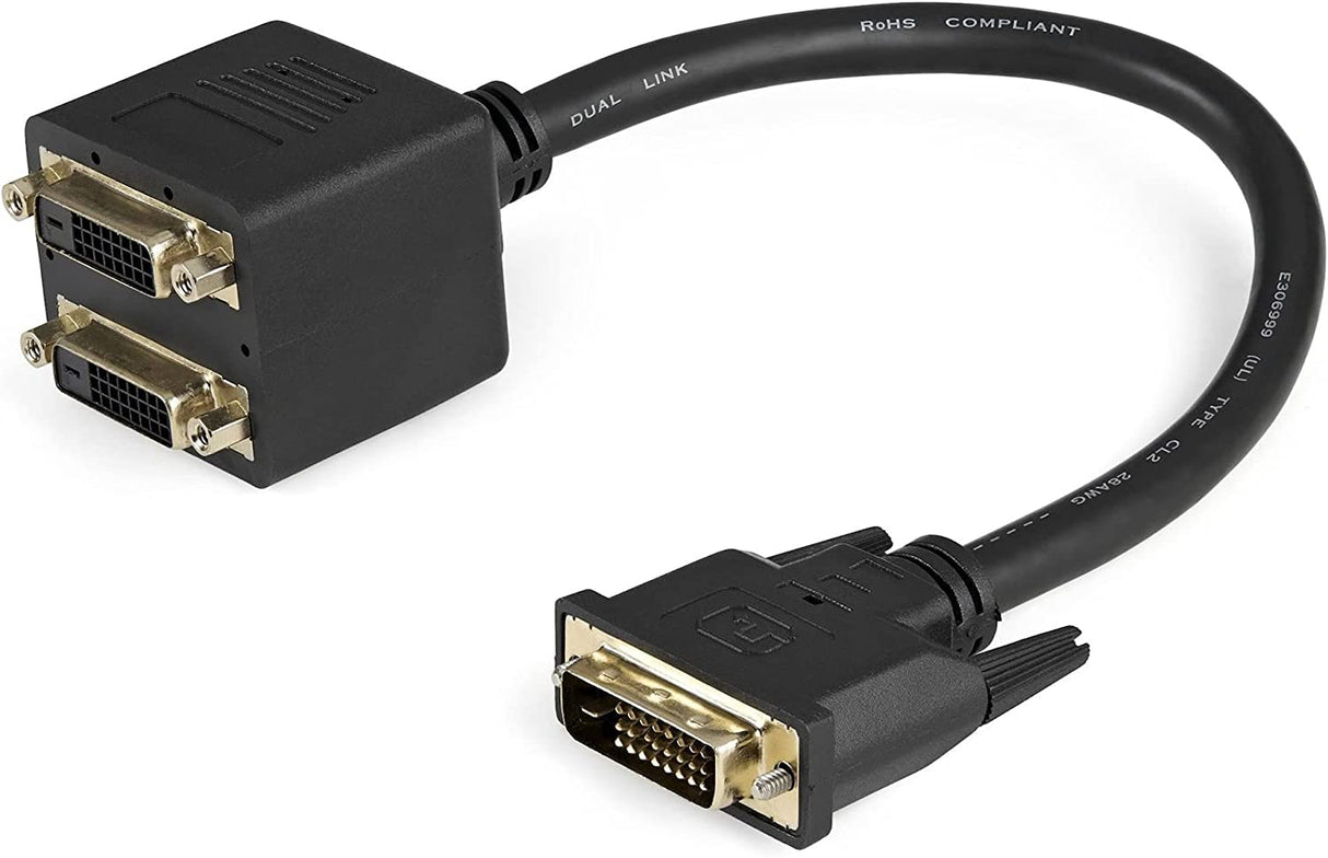 StarTech.com 1ft DVI Splitter Cable - M / F - DVI-D to 2x DVI-D Dual Video Splitter for Your Split Screen Computer Monitor (DVISPL1DD)