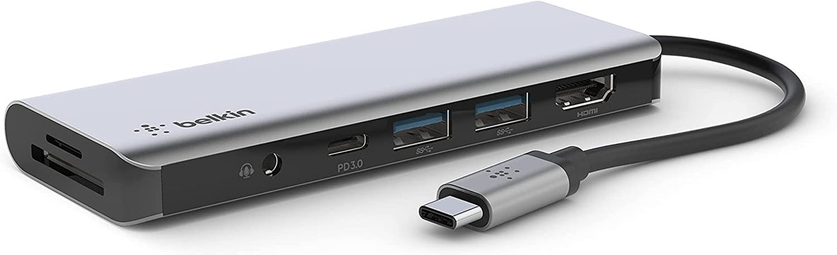 Belkin USB C Hub, 7-in-1 MultiPort Docking Station - USB C Docking Station for MacBook & Windows - 85W USB-C Power Delivery 3.0, 4K HDMI 1.4, 2x USB-A 3.0, SD 3.0, Micro SD 3.0, & 3.5mm Audio Jack 7-in-1 USB-C Hub Adapter Dock