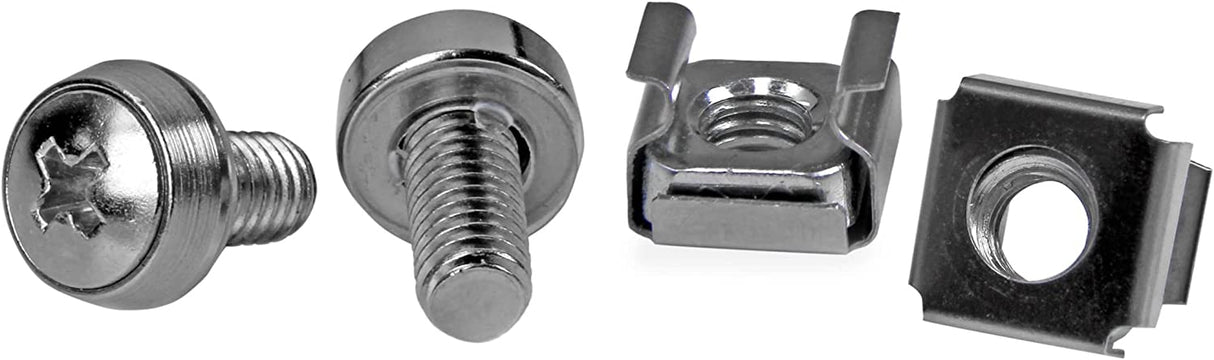 StarTech.com M6 Screws and Cage Nuts - 50 Pack - M6 Mounting Screws and Cage Nuts for Server Rack and Cabinet - Silver (CABSCREWM6) 50x M6 Silver Cage Nuts and Mounting Screws